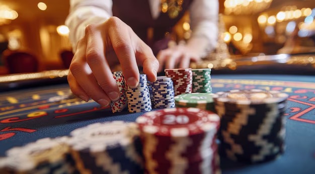Baccarat game cards and betting table